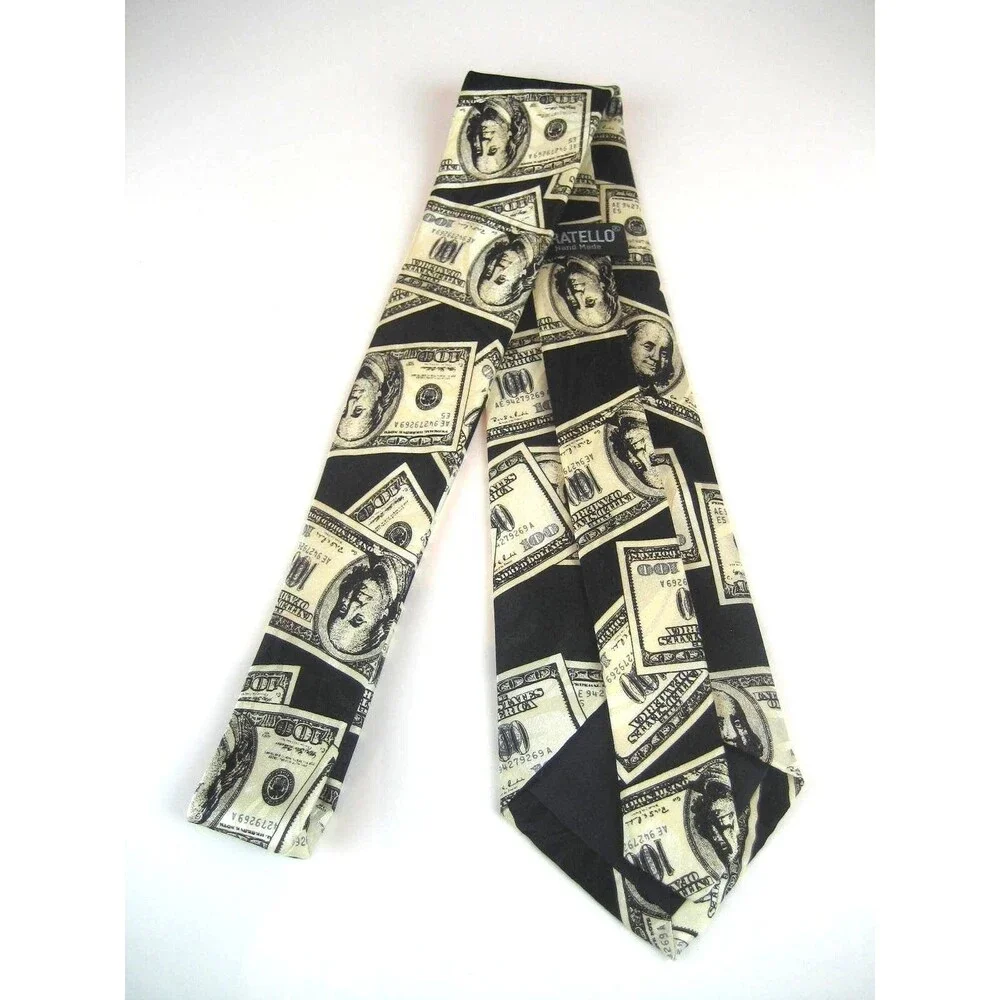 Fratello Black w Hundred Dollar Bills Design Necktie